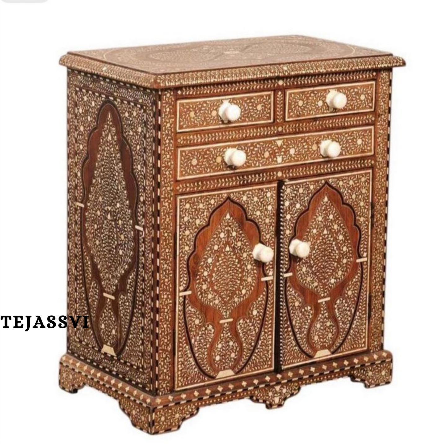 Handmade Wood Bone Inlay Modern Sideboards / Wood Bone Inlay Console | Wood Bone Inlay Cabinet With 4 Drawer & 2 Door Furniture  | Wooden Sideboards | Luxury Furniture.