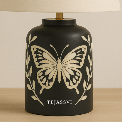 Wooden Bone Inlay Butterfly Pattern Lamp for Bedroom / Bone Inlay Bed Room Lamp / Bedroom Décor Lamp / Handmade Inlay Table Lamp Home Décor Accent Light