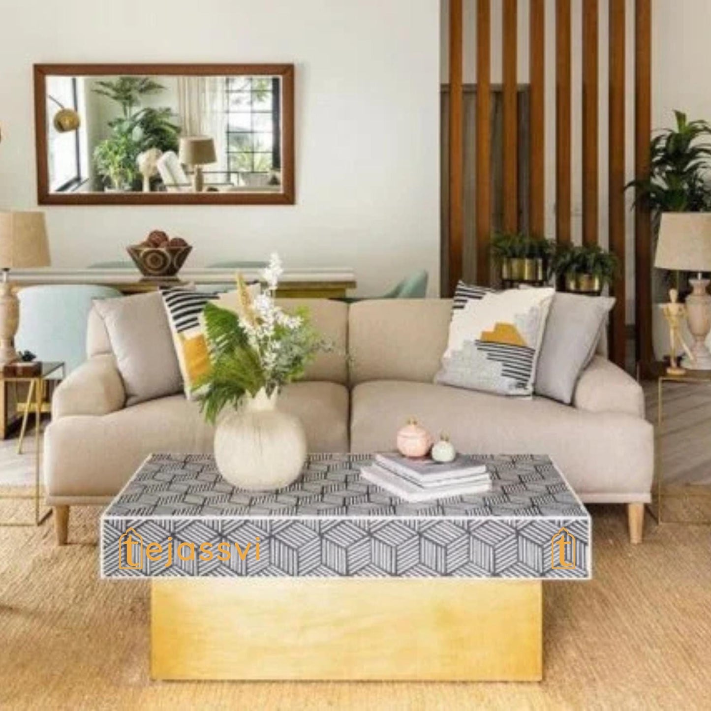 Wooden Bone Inlay Coffee Table/Bone Inlay Wooden ModernPattern Coffee Table Wooden Coffee Table/Centre Table/End Tables/Bone Inlay Furniture