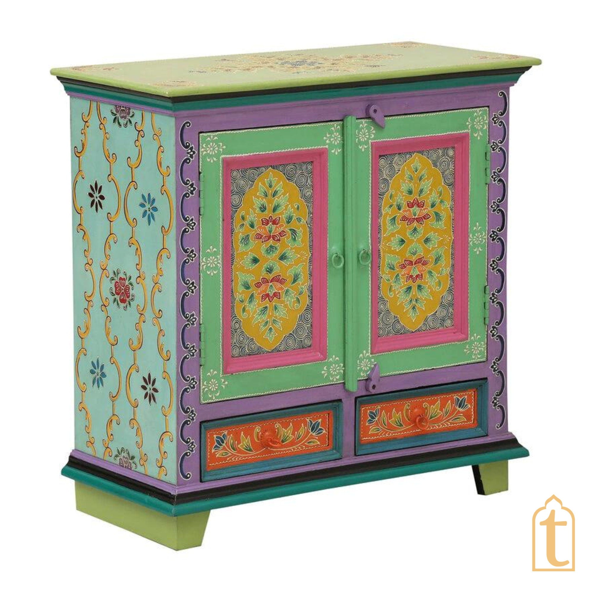 Wooden Hand Painted Hand painted Wooden Chest Drawers / Side Table | Small Chest of Drawer for Living Room | Traditional Side Table with Drawers.