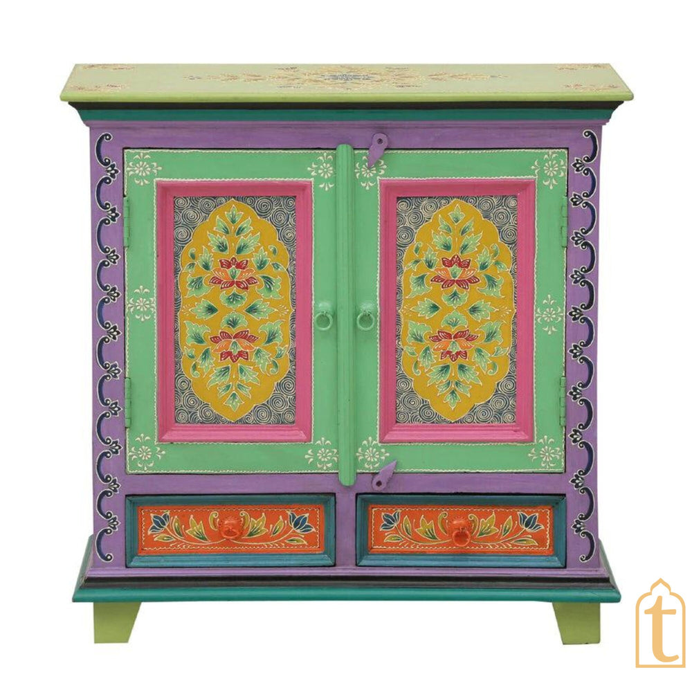 Wooden Hand Painted Hand painted Wooden Chest Drawers / Side Table | Small Chest of Drawer for Living Room | Traditional Side Table with Drawers.