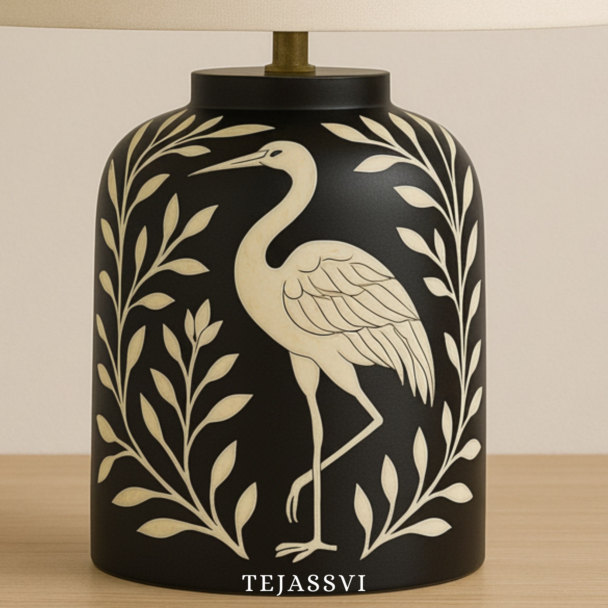 Wooden Bone Inlay Floral and swan Pattern Lamp for Bedroom / Bone Inlay Bed Room Lamp / Bedroom Décor Lamp / Handmade Inlay Table Lamp Home Decor Accent Light