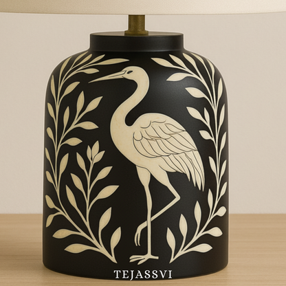 Wooden Bone Inlay Floral and swan Pattern Lamp for Bedroom / Bone Inlay Bed Room Lamp / Bedroom Décor Lamp / Handmade Inlay Table Lamp Home Decor Accent Light