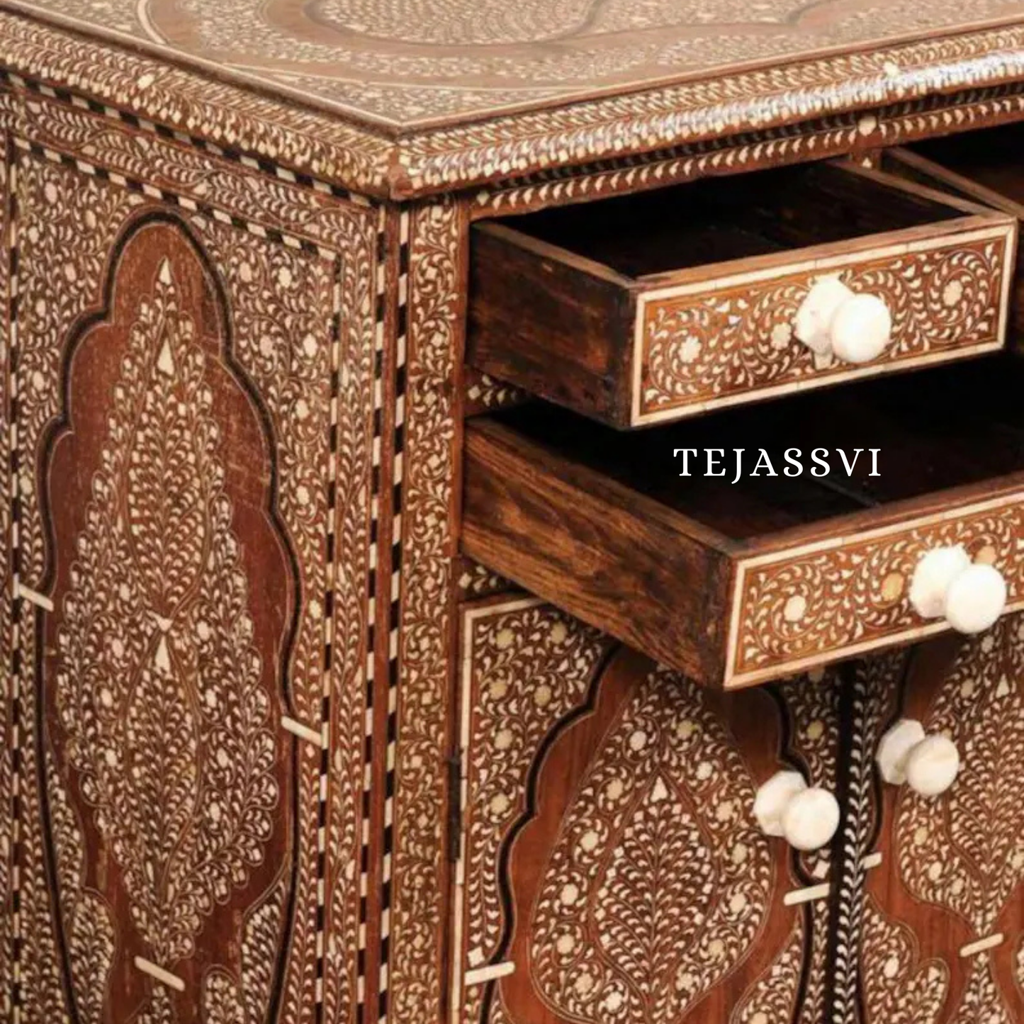 Handmade Wood Bone Inlay Modern Sideboards / Wood Bone Inlay Console | Wood Bone Inlay Cabinet With 4 Drawer & 2 Door Furniture  | Wooden Sideboards | Luxury Furniture.