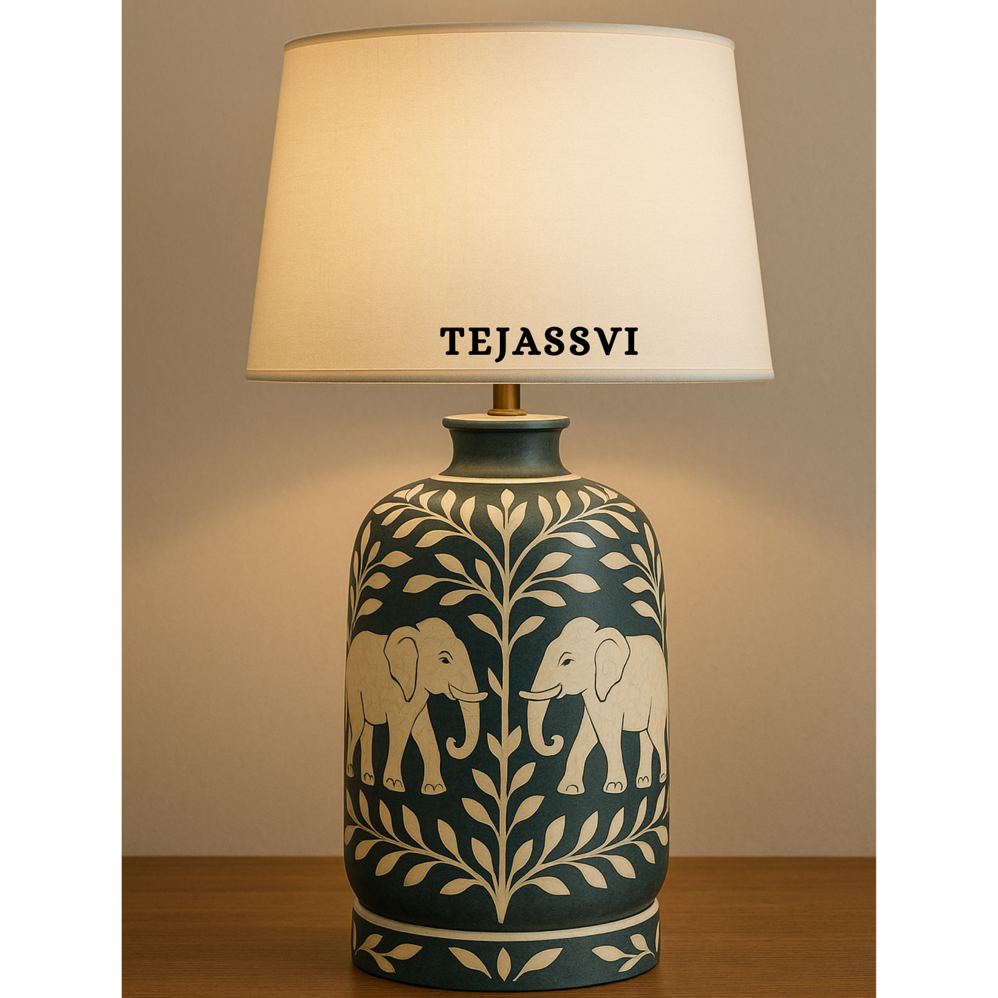 Wooden Bone Inlay Floral and Elephant Pattern Lamp for Bedroom / Bone Inlay Bed Room Lamp / Bedroom Décor Lamp / Handmade Inlay Table Lamp Home Decor Accent Light