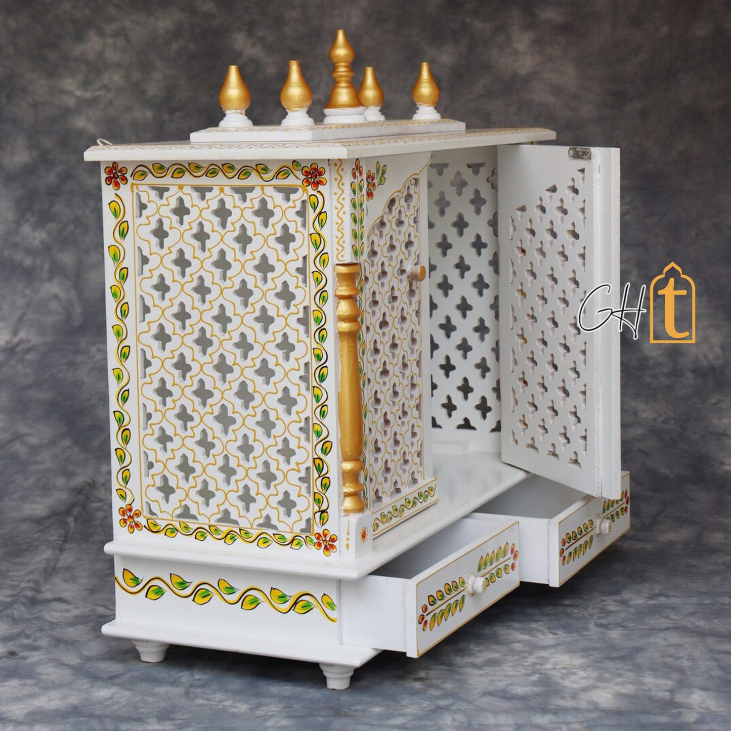 Handcrafted Wooden Pooja Mandir with Door | Large Wall Hanging Temple for Home | Brown Wooden Prayer Altar