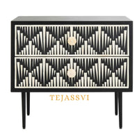 Handmade Bone Inlay Bedside Table For Black Color, Bone Inlay Table ,  Strip Design Bedside Table, Bone Inlay Cocktail Table