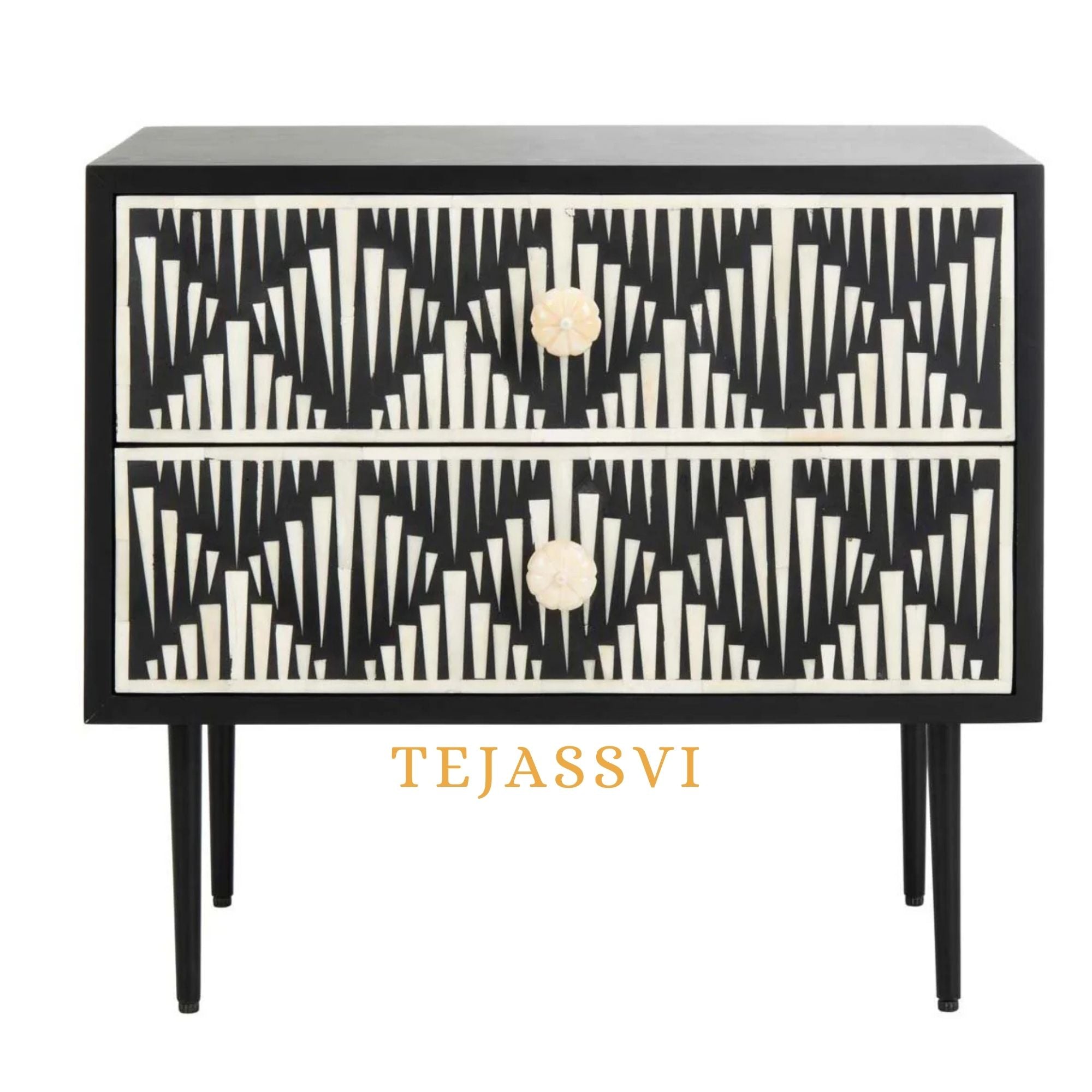 Handmade Bone Inlay Bedside Table For Black Color, Bone Inlay Table ,  Strip Design Bedside Table, Bone Inlay Cocktail Table