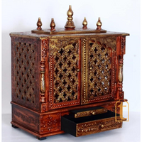 Wooden Home Temple with Door | Large Wall Mounted Pooja Mandir | Handmade Brown Prayer Shrine for Worship
