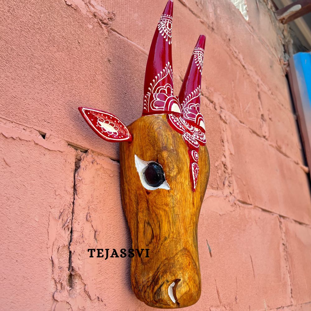 Wooden Cow Head | Bull | Nandi Head Mask Wall Décor. Wooden Wall Hanging.Ethnic Indian Art Best Minimalist Gift Idea for Christmas/Diwali