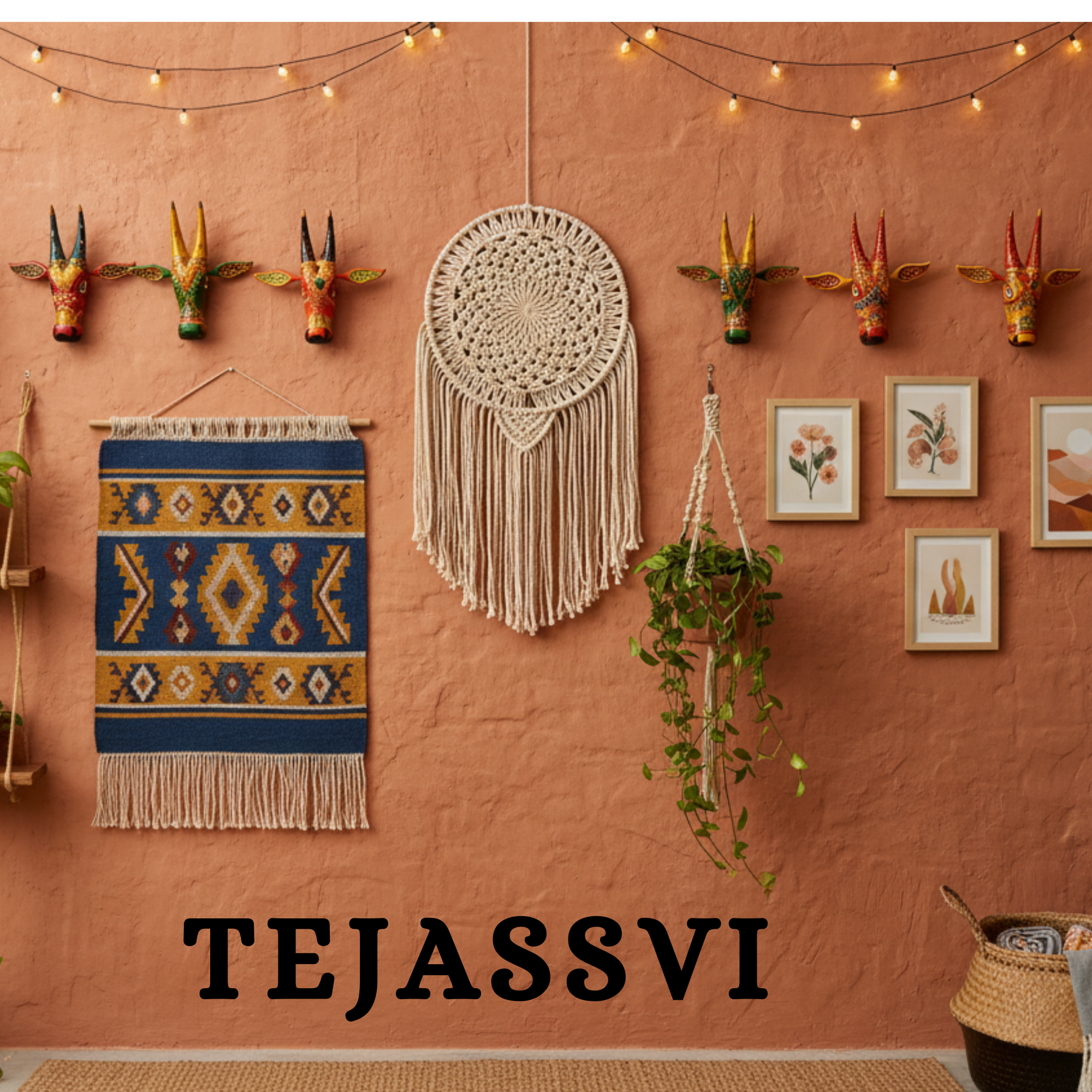 SET of 6 Wooden Painted Cow Head 15 Inches | Bull | Nandi Head Mask Wall Décor. Wooden Wall Hanging. Ethnic Indian Art.