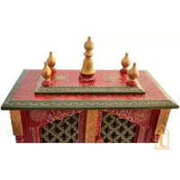 Wall Mount Wooden Pooja Temple | Large Handmade Prayer Mandir with Door | Brown Home Worship Unit