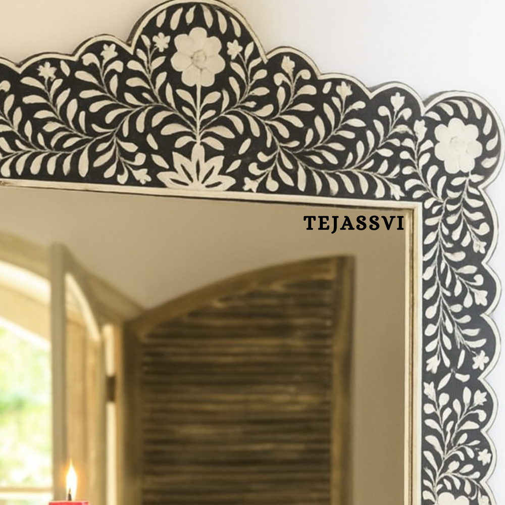 Bone Inlay Large Mirror Black Resin Wall Décor Mirror
