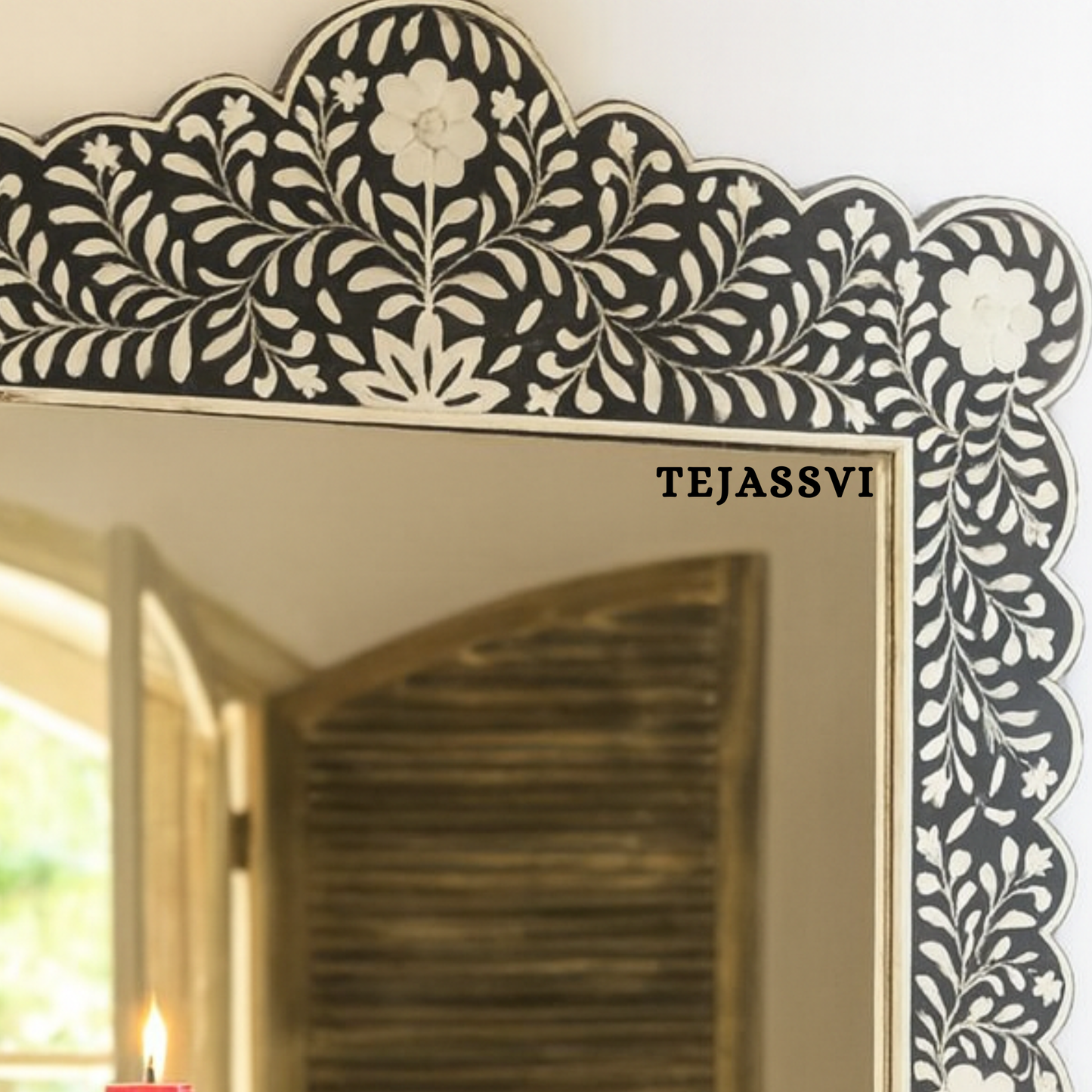 Bone Inlay Large Mirror Black Resin Wall Décor Mirror
