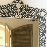 Bone Inlay Large Mirror Black Resin Wall Décor Mirror