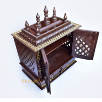 Wooden Wall Mounted Pooja Mandir with Door and Metal | Large Handmade Brown Home Temple | Traditional Prayer Altar & Wooden Pooja Ghar for Worship