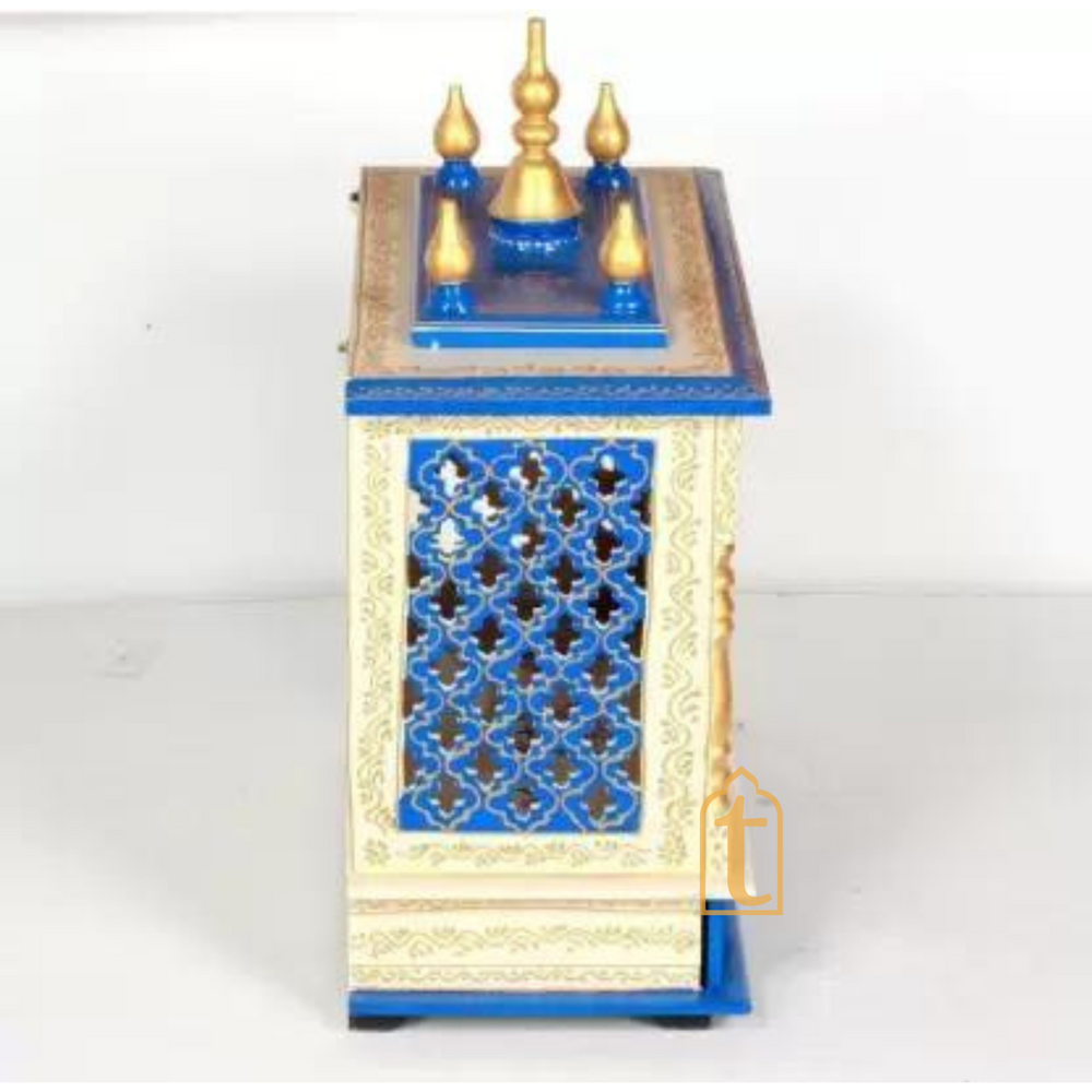 Home Wooden Temple with Doors | Handmade Wall Hanging Pooja Mandir | Large Brown Worship Shrine for Diwali
