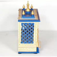 Home Wooden Temple with Doors | Handmade Wall Hanging Pooja Mandir | Large Brown Worship Shrine for Diwali
