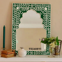 Bone Inlay Floral Design Green Resin Wall Hanging Large Mirror