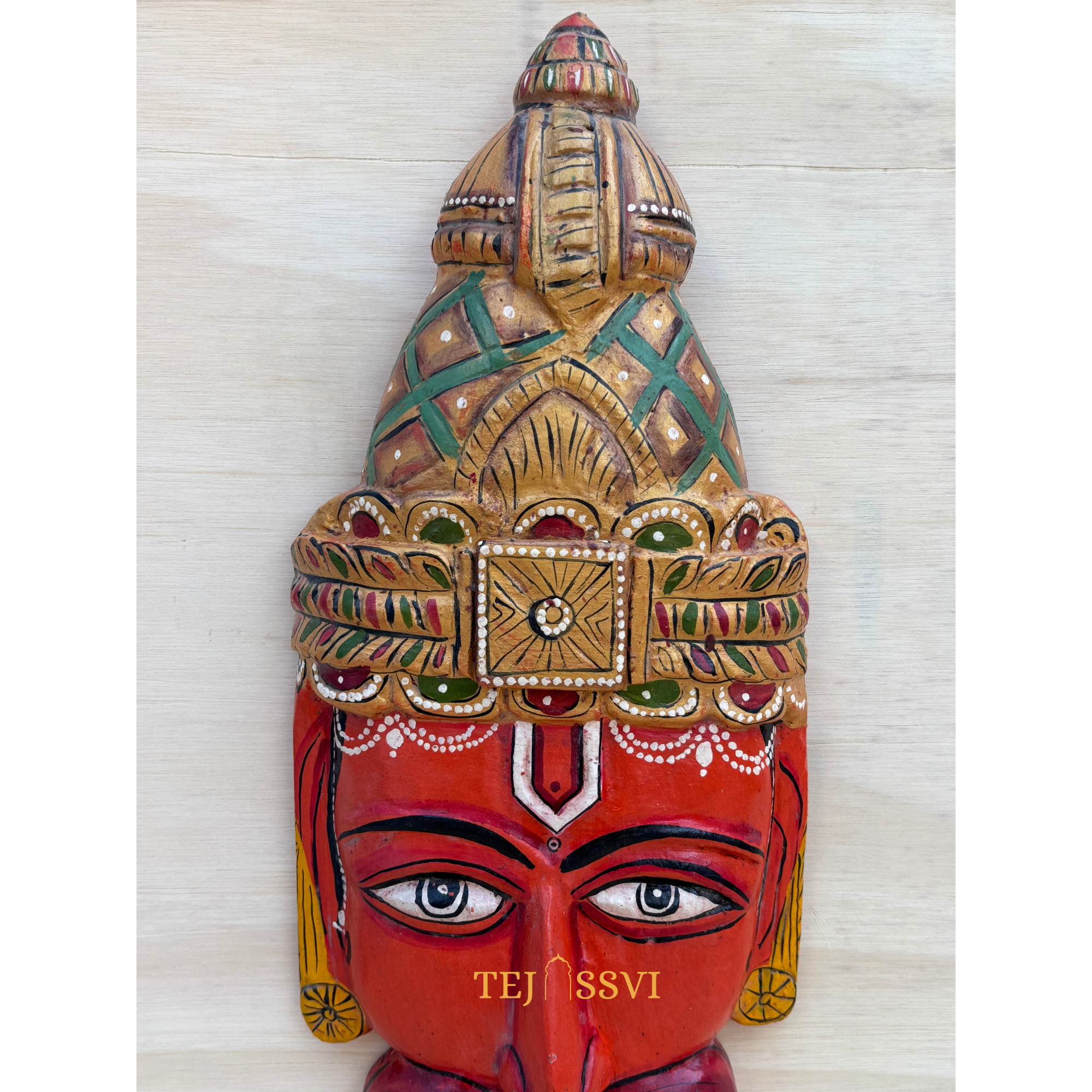 Hand-Carved Wooden Tirupati Balaji Idol - 16.5"/ Wooden Hand Carving Frame / Wooden Art Frame For Wall Décor.