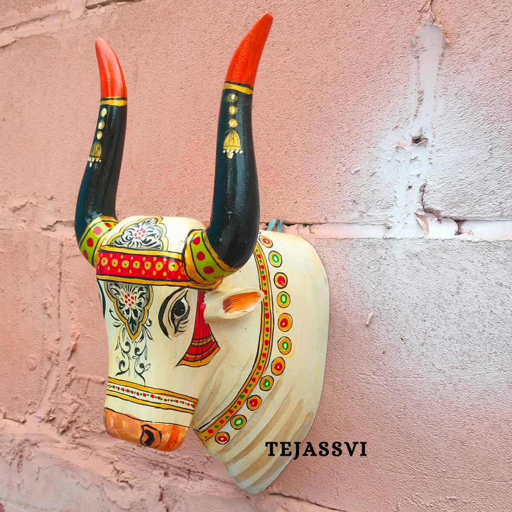 Wooden Carving Bull Head | Bull | Nandi Head Mask Wall Décor. Wall Hanging. Ethnic Indian Art Best Minimalist Gift Idea for Christmas/Diwali