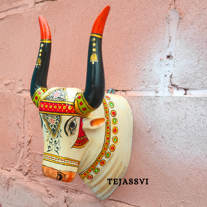 Wooden Carving Bull Head | Bull | Nandi Head Mask Wall Décor. Wall Hanging. Ethnic Indian Art Best Minimalist Gift Idea for Christmas/Diwali