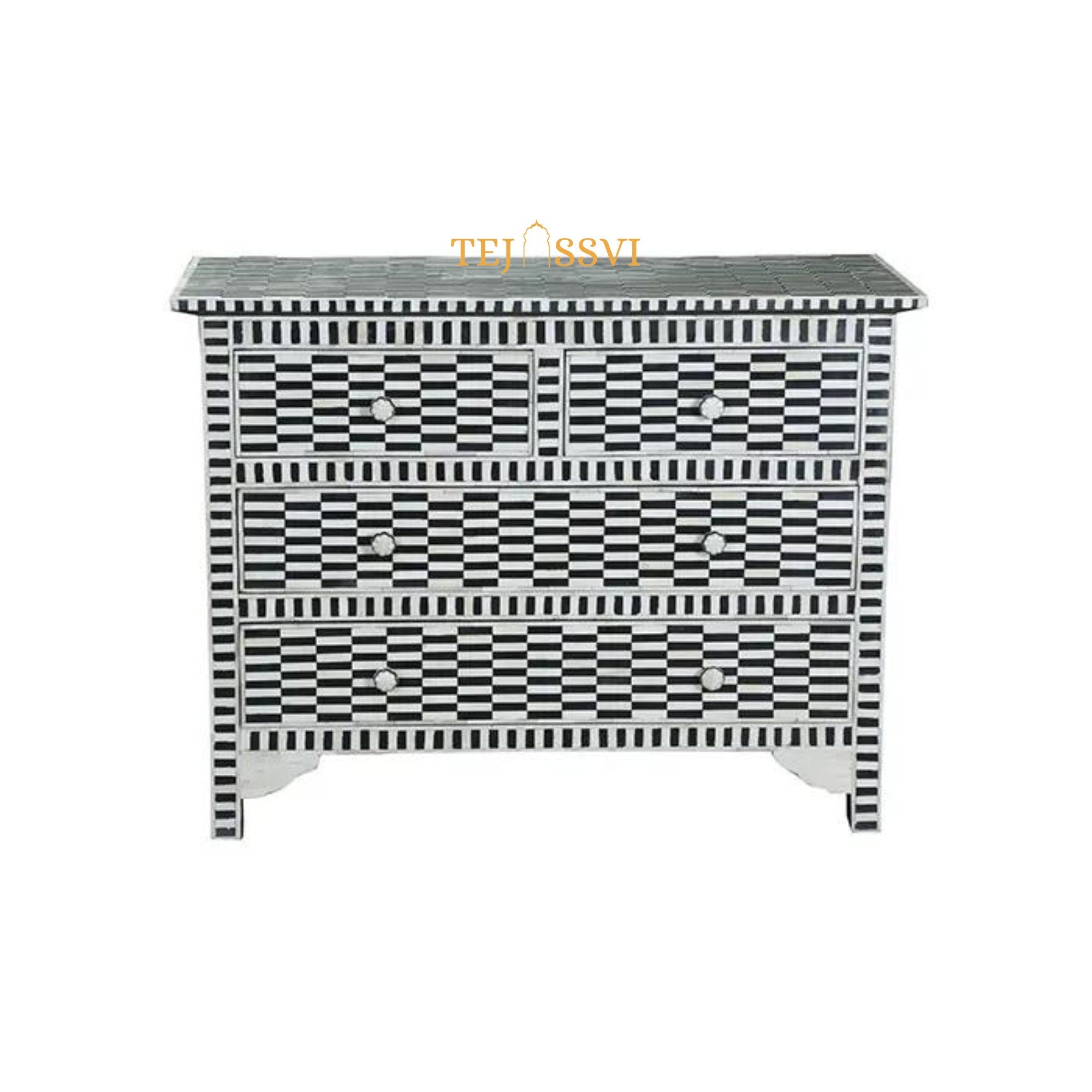 Wooden Bone inlay stripe black & white Bedside Table | Bone inlay Nightstand, Bone Inlay side table, Bone Inlay 4chest of drawers/Dresser.