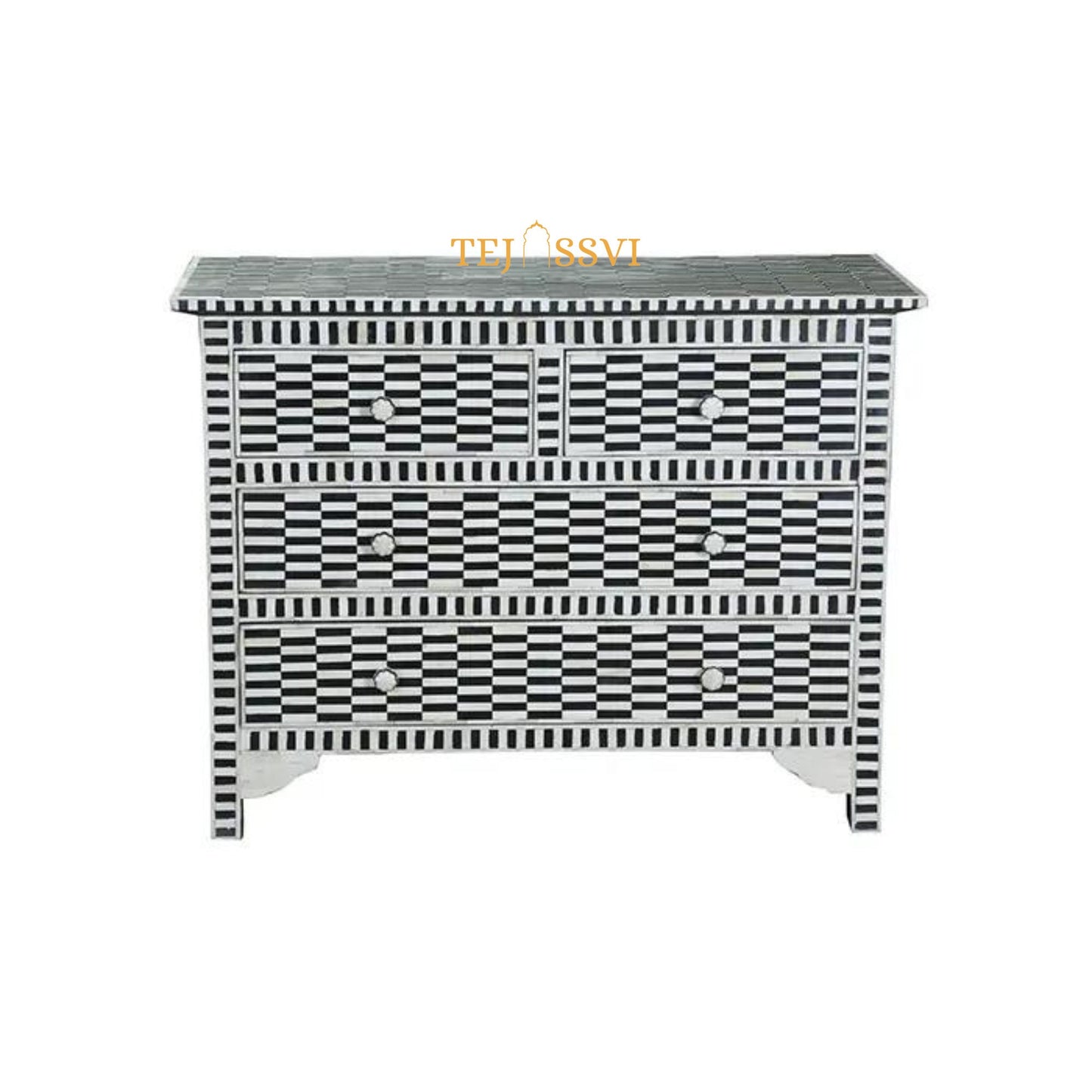 Wooden Bone inlay stripe black & white Bedside Table | Bone inlay Nightstand, Bone Inlay side table, Bone Inlay 4chest of drawers/Dresser.