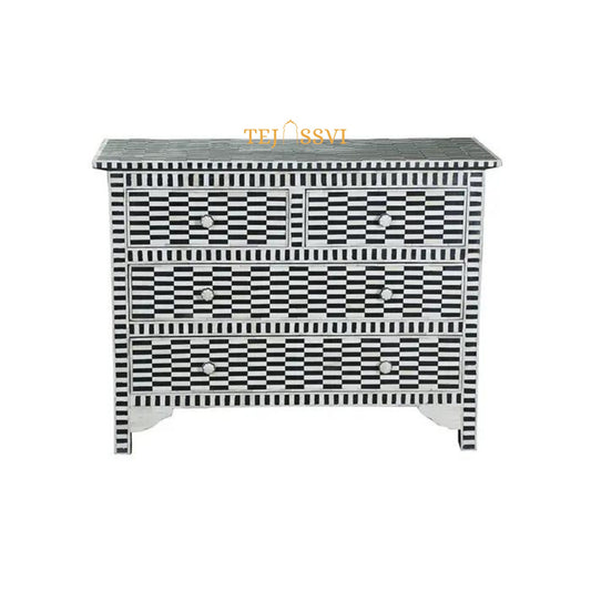 Wooden Bone inlay stripe black & white Bedside Table | Bone inlay Nightstand, Bone Inlay side table, Bone Inlay 4chest of drawers/Dresser.