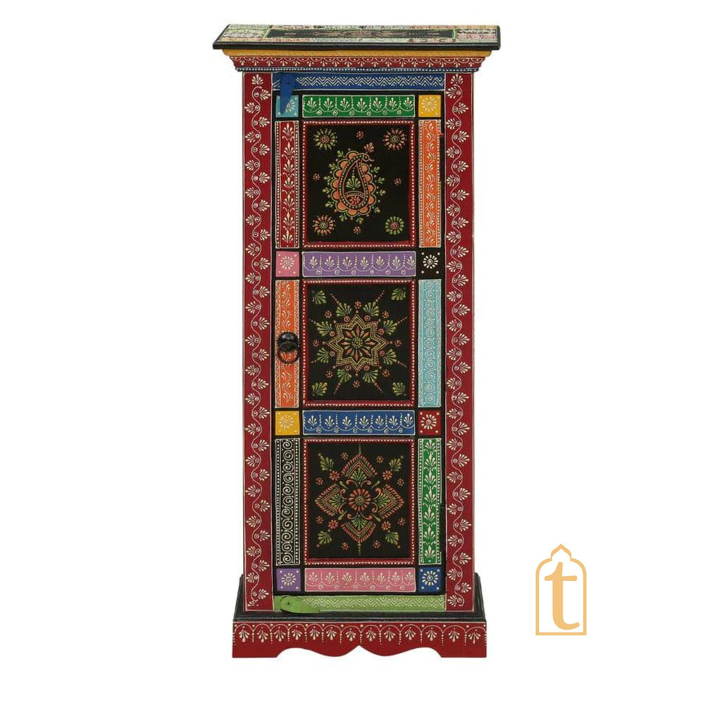 Indian Hand Painted Solid Wood Hand-Painted 1 Door Wardrobe / Wooden Handmade Indian Painted Wooden Small Cabinet / Wooden Wardrobe.