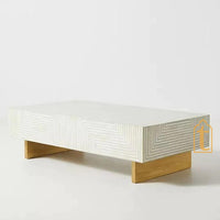 Handmade Modern Striped Pattern Coffee Table / Bone Inlay Wooden Coffee Table / Wooden Furniture / Rectangle Coffee Table / Bone Inlay Cocktail Table.
