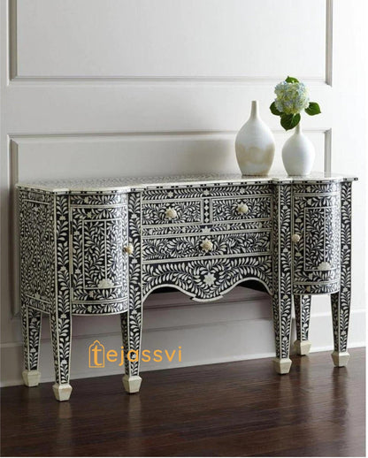 Handmade Bone inlay Sideboard table in Black Color | Bone Inlay Luxury Buffet table | Media Console & TV Unit, Storage floral  Cabinet .