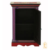 Hand Painted Solid Wood Embossed Bedside Cabinet In Multi Color, Nightstand hand paint night lamp stand.