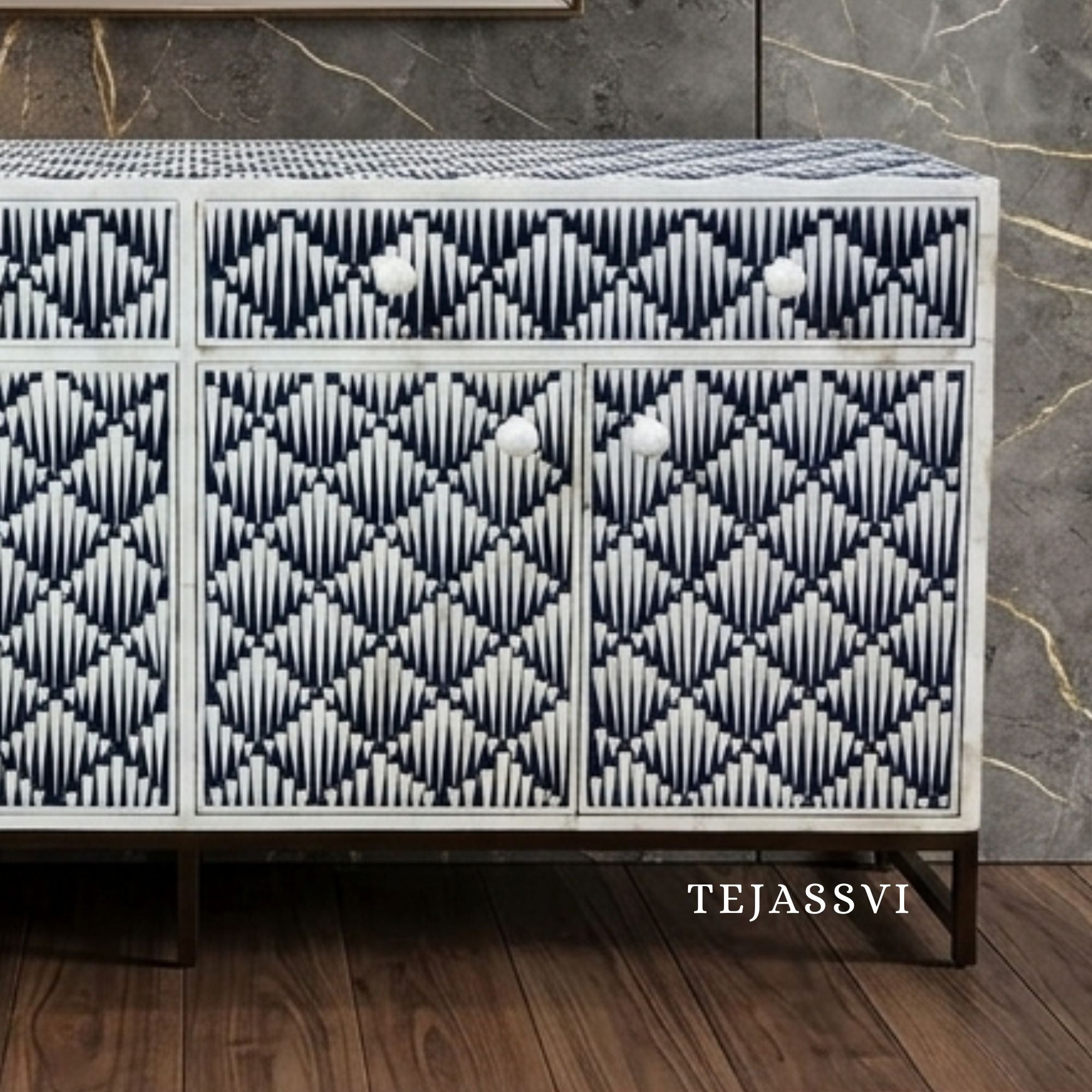 Bone Inlay Furniture - Bone inlay Sideboard With Brass Leg / Bone Inlay Chest of Drawers / Bone Inlay Drawers Dresser / Bone Inlay Console.
