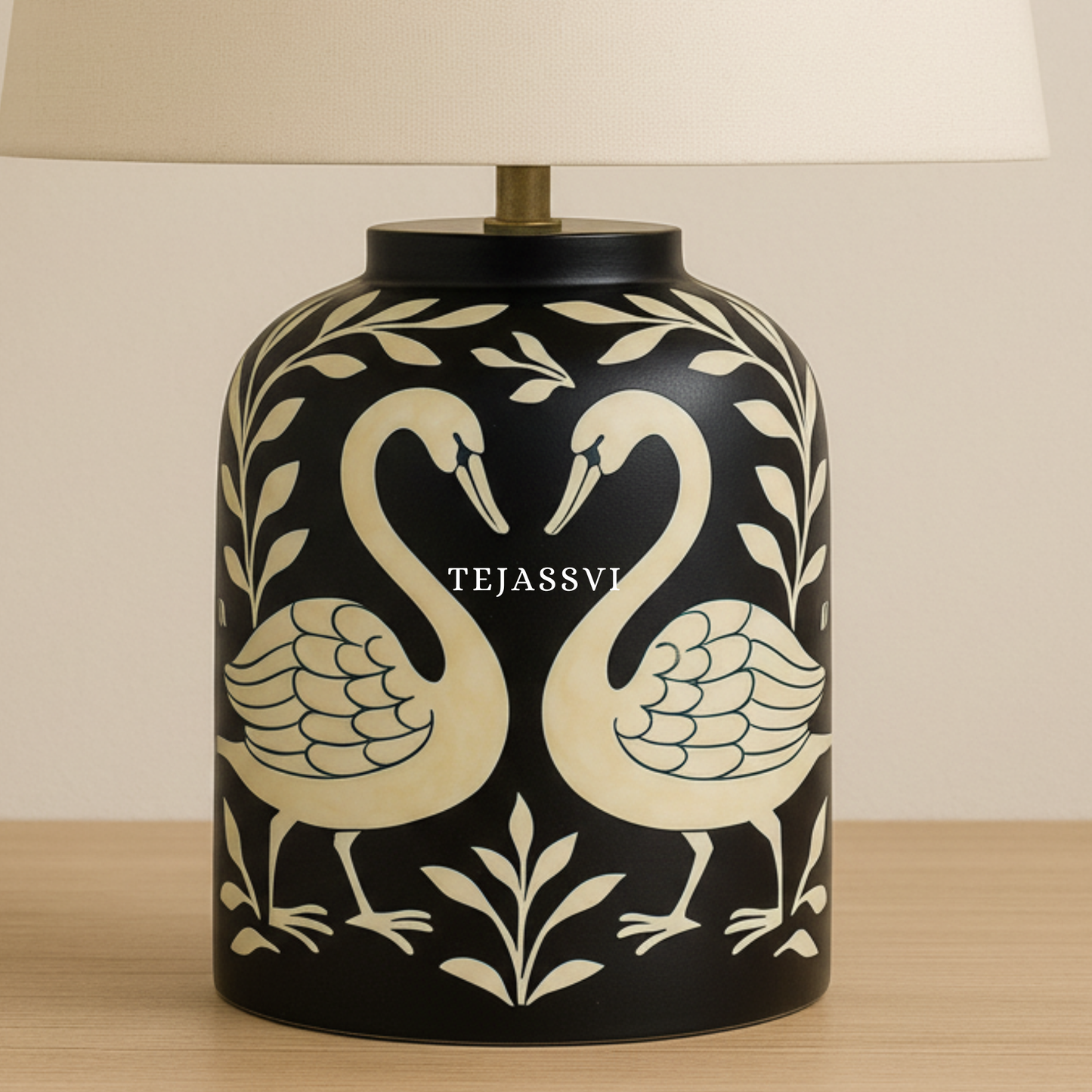 Wooden Bone Inlay Floral and swan Pattern Lamp for Bedroom / Bone Inlay Bed Room Lamp / Bedroom Décor Lamp / Handmade Inlay Table Lamp Home Decor Accent Light