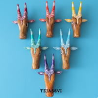 SET of 6 Wooden Painted Cow Head | Bull | Nandi Head Mask Wall Décor. Wooden Wall Hanging. Ethnic Indian Art.