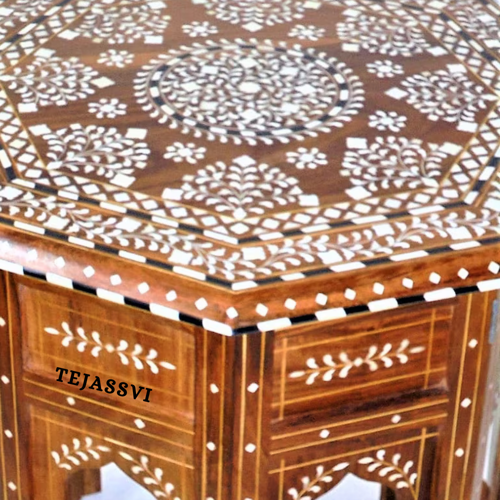 Handmade Wood Bone Inlay Modern Side Table / Wood Bone Inlay Table| Wood Bone Inlay Stool / Wood Bone Furniture  | Wooden Center Table | Luxury Furniture.