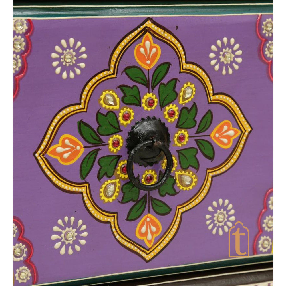 Indian Wooden Hand painted Wooden Chest Drawers / Side Table /  Chest of Drawers for Living Room | Traditional Side Table with Drawers | Bedside table.