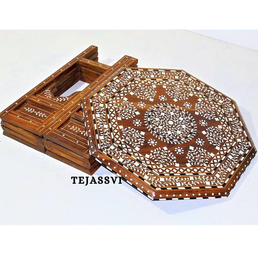 Handmade Wood Bone Inlay Modern Side Table / Wood Bone Inlay Table| Wood Bone Inlay Stool / Wood Bone Furniture  | Wooden Center Table | Luxury Furniture.