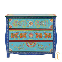 Wooden Indian Hand painted Wooden Chest of Drawers / Side Table / Chest of Drawers for Living Room | Traditional Side Table with Drawers.