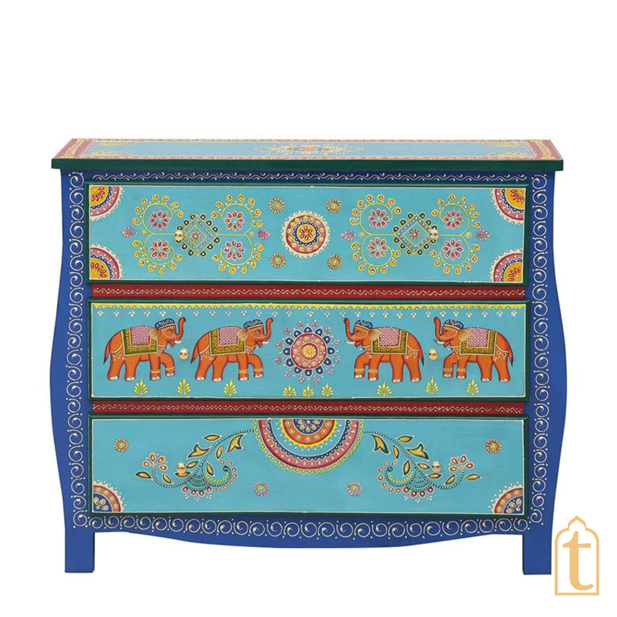 Wooden Indian Hand painted Wooden Chest of Drawers / Side Table / Chest of Drawers for Living Room | Traditional Side Table with Drawers.