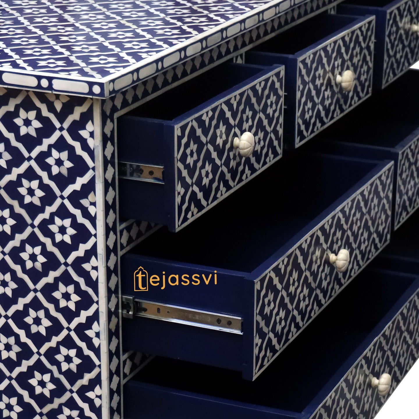 Bone Inlay  Floral Pattern Chest of 6 Drawer, 6 Drawer Dresser, wooden Bone Inlay Chest of Drawers, MOP Bone Inlay Furniture Sideboard Unit.