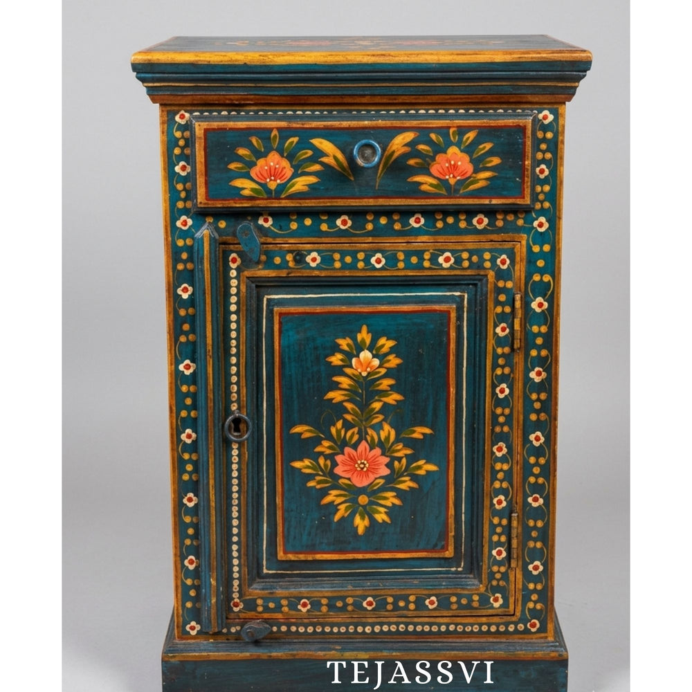 Indian Floral Designed Side Storage / Big Cabinet / Hand Painted Furniture / Wooden Big Cabinet / Living Room Furniture.