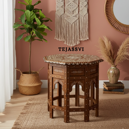 Handmade Wood Bone Inlay Modern Side Table / Wood Bone Inlay Table| Wood Bone Inlay Stool / Wood Bone Furniture  | Wooden Center Table | Luxury Furniture.