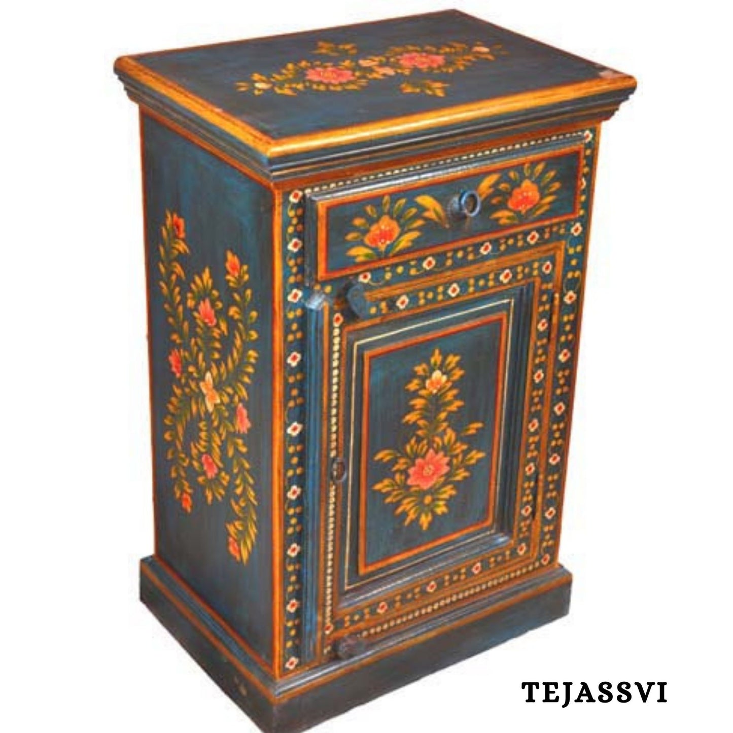 Indian Floral Designed Side Storage / Big Cabinet / Hand Painted Furniture / Wooden Big Cabinet / Living Room Furniture.