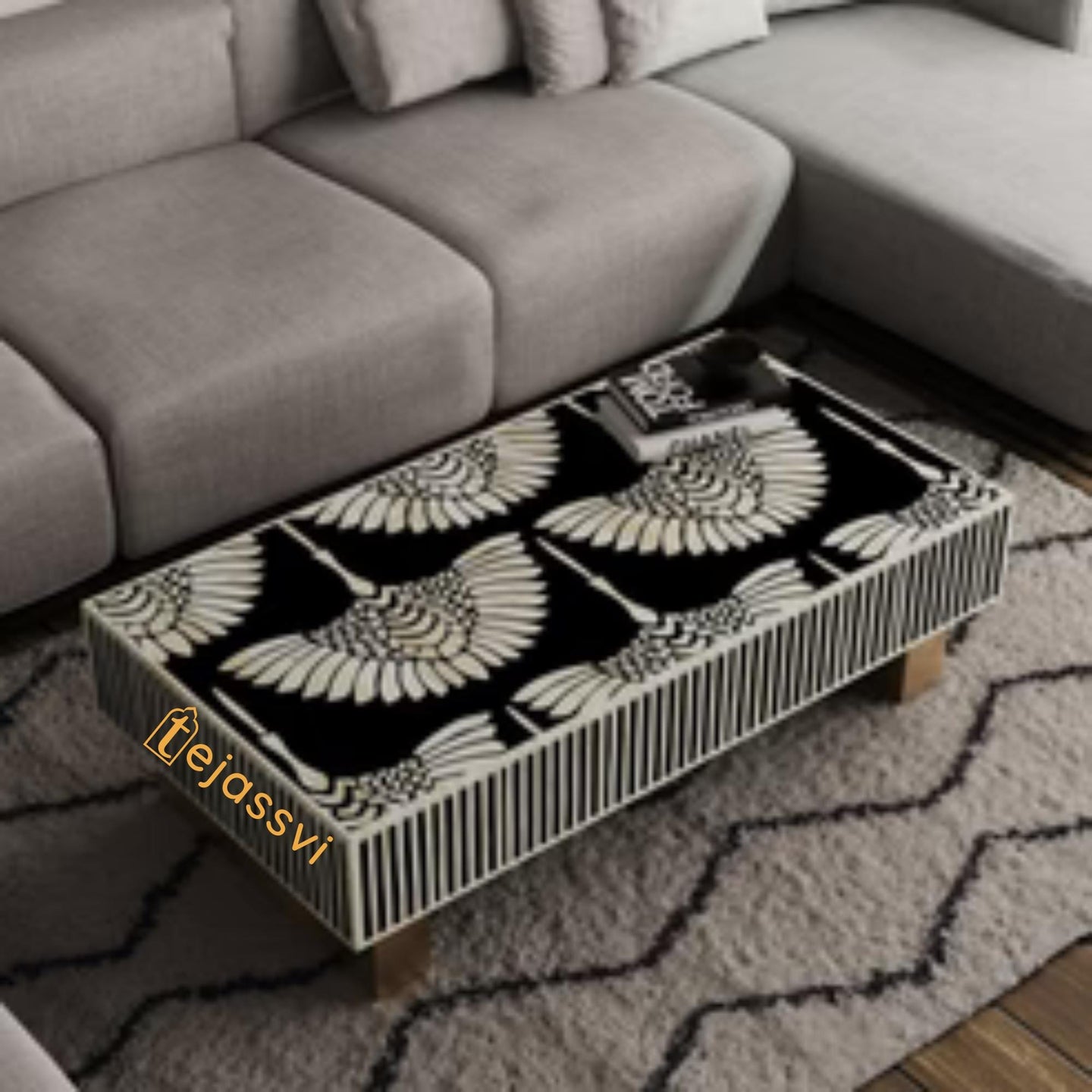 Bone Inlay Coffee Table/Centre Coffee Table/Bone Inlay Wooden Furniture/Bone Inlay Cocktail Table, Home Decor Furniture/Wooden Centre Table.