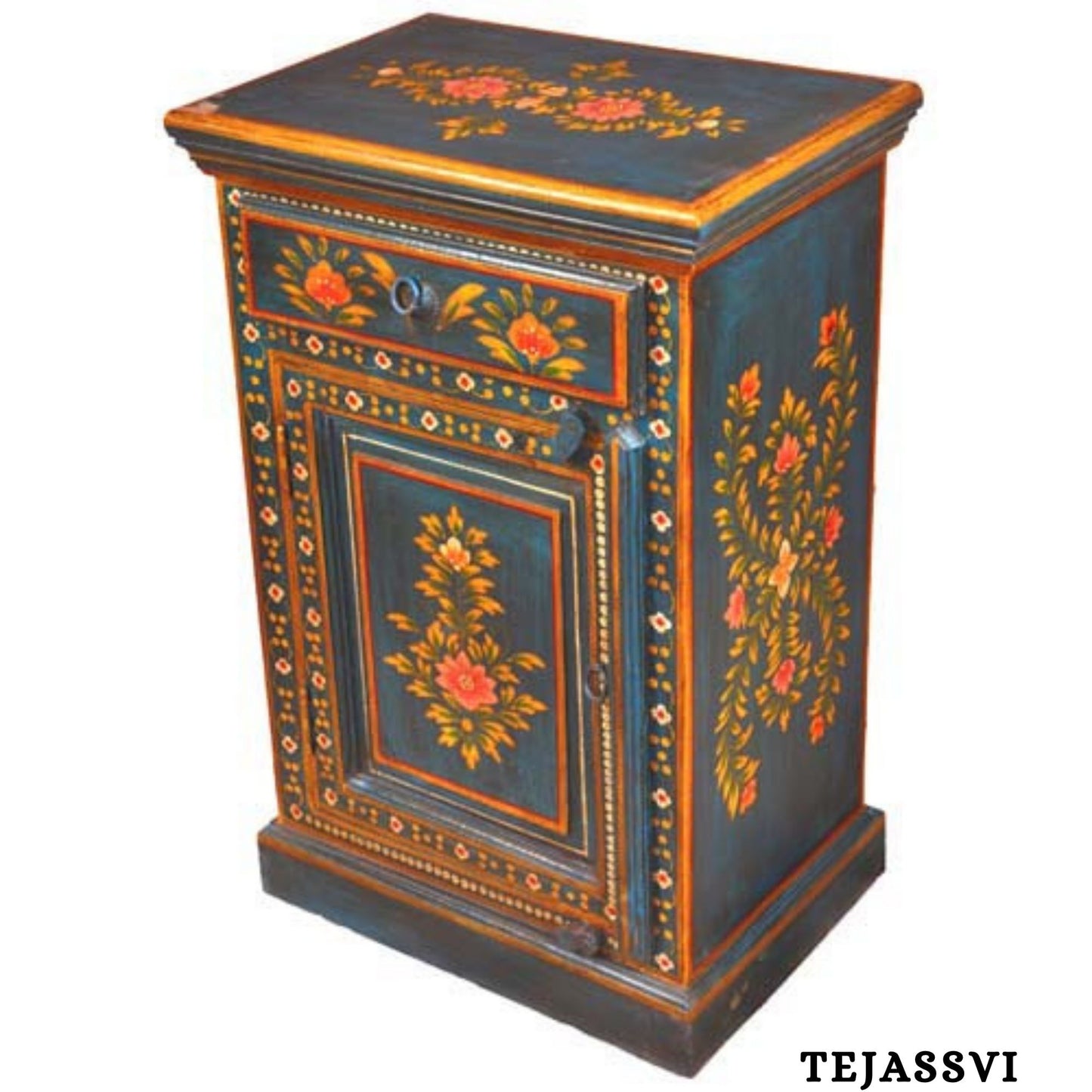 Indian Floral Designed Side Storage / Big Cabinet / Hand Painted Furniture / Wooden Big Cabinet / Living Room Furniture.
