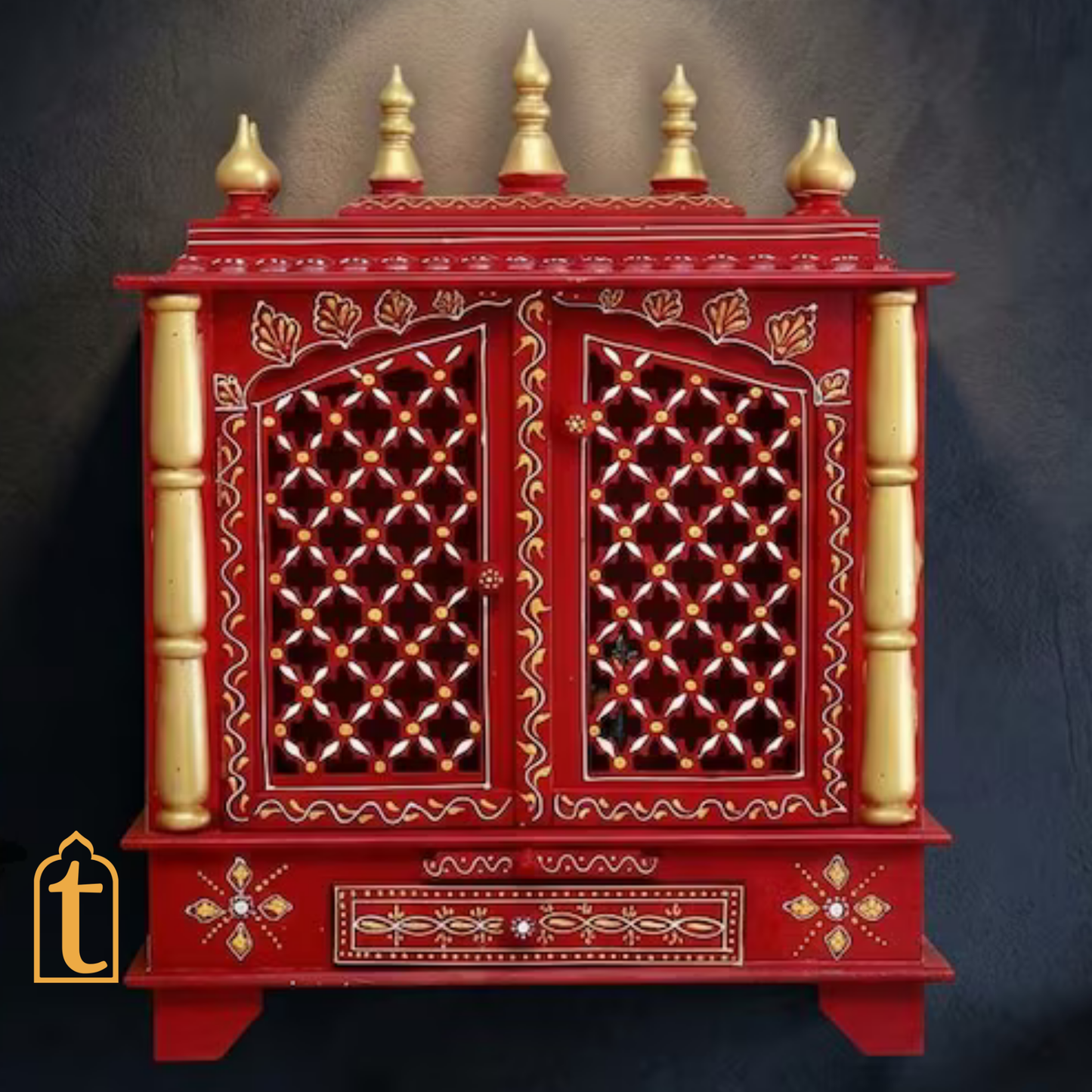 Handcrafted Wooden Temple Mandir: Indian Pooja Ghar, Wall Mount Decor