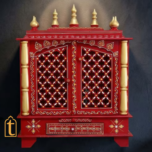 Handcrafted Wooden Temple Mandir: Indian Pooja Ghar, Wall Mount Decor