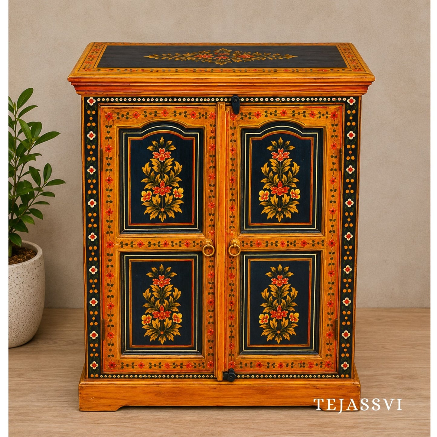 Indian Floral Designed Side Storage / Big Cabinet / Hand Painted Furniture / Wooden Big Cabinet / Living Room Furniture.